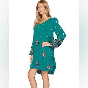 Free People Embroidered Bohemian Mini Dress Green XS